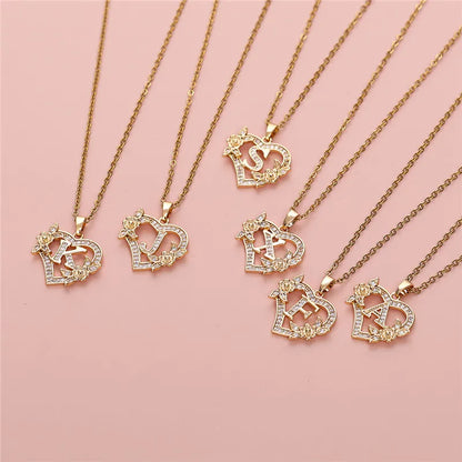 Flower Heart Pendant Necklace (choose from A to Z Letter)