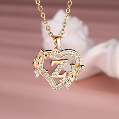 Flower Heart Pendant Necklace (choose from A to Z Letter)