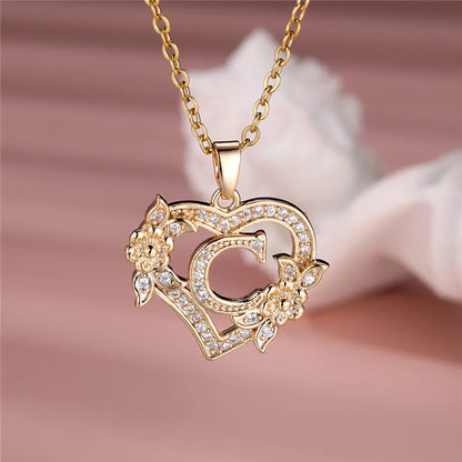 Flower Heart Pendant Necklace (choose from A to Z Letter)