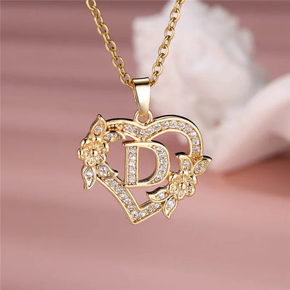 Flower Heart Pendant Necklace (choose from A to Z Letter)