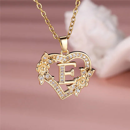 Flower Heart Pendant Necklace (choose from A to Z Letter)