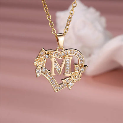 Flower Heart Pendant Necklace (choose from A to Z Letter)